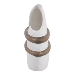 Vaso in ceramica asimmetrico con fasce in legno, decorazione moderna per tavolo da soggiorno o esposizione in ufficio. - Product Image 6