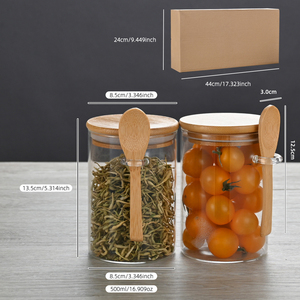 Hot Sell 6pcs 500ml Kitchen Storage Glass Jars Set With Bamboo Lid and spoon