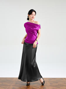 Conjunto de <span class=keywords><strong>Falda</strong></span> Larga y Camiseta de Manga Corta <span class=keywords><strong>con</strong></span> Lazo, Color Sólido, Satinado, Sexy, <span class=keywords><strong>con</strong></span> Hombros Descubiertos, de Acetato Importado de Alta Gama - Product Image 6