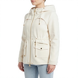 Women's Fashion for White Sheep Skin Hooded Utility Jacket Drawstring Waist Casual <b>Pocket</b> <b>Parka</b> Winter Outerwear Wholesale - Product Image 2