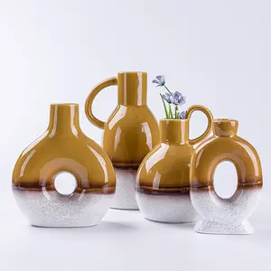 Özelleştirilmiş fırın değişim Nordic minimalizm seramik vazo Set Modern ev dekor için yuvarlak mat Donut vazo oturma odası düğün için