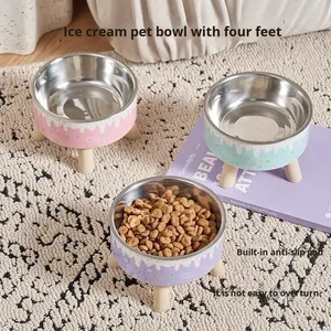 Cross-border New 201 Stainless Steel <strong>Dog</strong> <strong>Bowl</strong> <strong>Dog</strong> Food Pet Feeding <strong>Bowl</strong> Overturn Drinking Water Two-in-one Non-slip Base Tall - Product Image 2