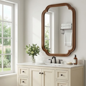 Espejo decorativo con marco de madera maciza color nogal negro de 20 x 30 pulgadas con esquinas redondeadas para dormitorio, baño, sala de estar, entrada. - Product Image 3