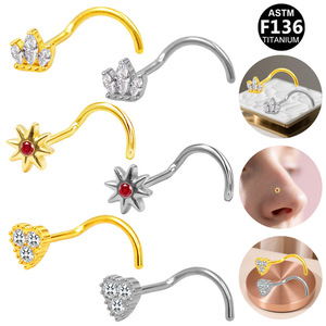 Anneau de nez en titane G23, forme cœur, serti de zircone cubique, bijoux de piercing unisexe tendance - Product Image 1