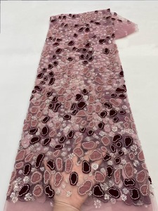 NI.AI新款时尚法网蕾丝面料热卖天鹅绒蕾丝面料串珠亮片非洲蕾丝面料 - Product Image 4