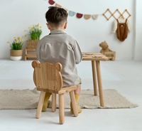 Chaise pour enfants en forme d'ours, en bois de hêtre massif, polie à la main, sûre pour les enfants