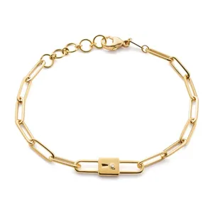 Gemnel Gold vermeil 925 sterling silver paperclip chain link lock charm bracelet