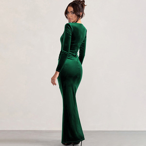 Vestido de noche para mujer, vestido ajustado de terciopelo con cuello cuadrado y manga larga, elegante, para fiesta formal - Product Image 4