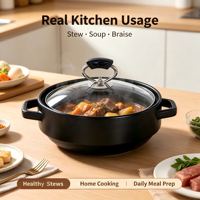 Casserole en céramique isolée, résistante à la cuisson à sec, de qualité commerciale, avec couvercle en verre de style chinois, compatible avec toutes les plaques de cuisson