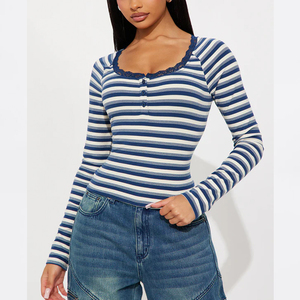 Custom Casual High Quality Breathable Anti-pilling Long Sleeve <b>Women</b> <b>Henley</b> <b>Top</b> - Product Image 1