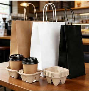 Bolsa de Papel Kraft Reciclable y Ecológica con Logotipo Personalizado Impreso, Bolsa de Empaque para Comida Rápida, Cafetería y Tienda - Product Image 6