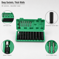 SANEITE – Kit d'outils 18 pièces avec douilles profondes de 78 mm et embouts de tournevis en acier CR-V, étui rigide pour réparation automobile et bricolage intensif