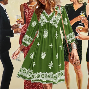 Vestido de Mujer de Alta Calidad para Otoño 2026, Estilo Vintage, Tejido Floral, Corte Ajustado, Línea A, Manga Larga, Cuello Alto, Cierre de un Solo Botón - Product Image 2