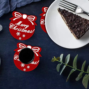 Dessous de verre ronds en feutre rouge imprimés personnalisés pour décoration de Noël Napperons de table Tampons - Product Image 5