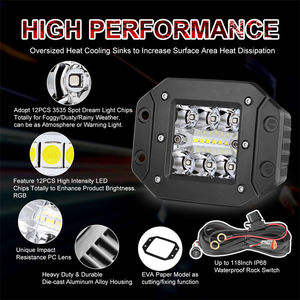 Luces LED de Alta Resistencia con Carcasa de Aluminio, Modos Dinámicos RGBW, Luz de Conducción UTV para Camiones, Remolques, SUV, Camionetas - Product Image 3