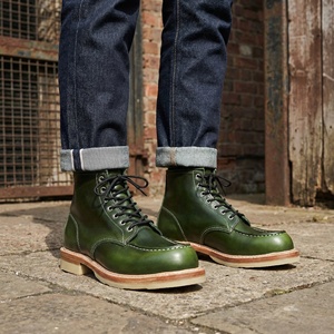 Stivali Chelsea da uomo personalizzati verde <span class=keywords><strong>smeraldo</strong></span> con punta tonda e lacci, stile western a metà polpaccio, in pelle cerata lucida, con suola cucita, casual - Product Image 6