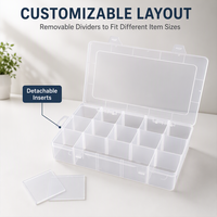 Boîte de rangement en plastique PP transparente à 15 compartiments avec séparateurs amovibles pour bijoux, perles, quincaillerie, vis – Vente en gros personnalisée