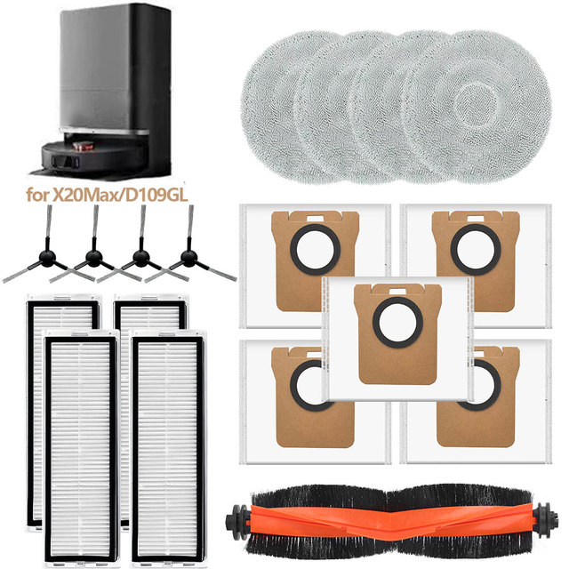 Replacement Parts for Xiaomi X20 Max / X20 Pro Robot Vacuum Cleaner Hepa Filter Dust Bag Side Brush Main Brush Mop Pads
