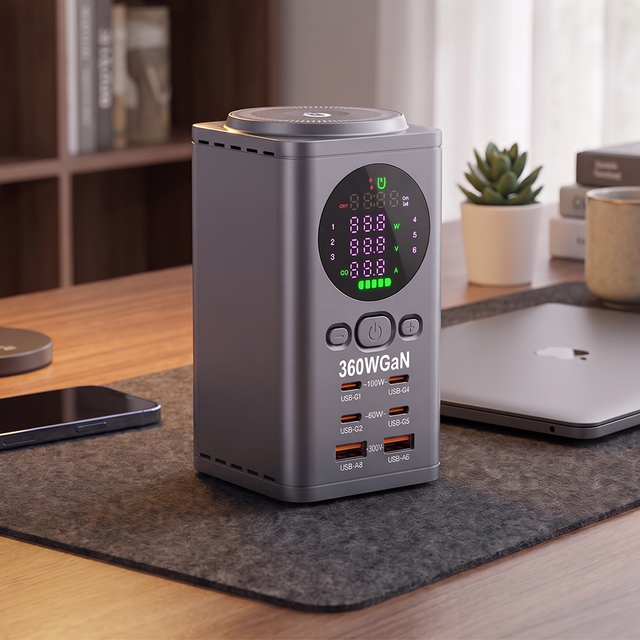 100W PD GaN 7-in-1 Fast Charging Station with Clock Function for Office Desks and Home Workspaces OEM ODM