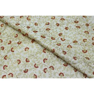 Triloki Flower Embroidery Organza <b>Fabric</b> Multicolor1 Poly Raw Silk Metallic Apparel Sari Sewing DIY Crafting By The Yard - Product Image 3