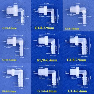 Raccordo a L con filettatura maschio e attacco per tubo flessibile, connettore angolare in plastica PP per tubi aria, olio, acqua e acquari - Product Image 2