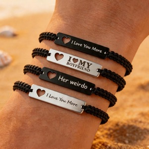 Custom Woven <b>Bracelet</b> Stainless Steel Tag Heart Engraving Personalized <b>Couple</b> Gift Valentine's Day Anniversary Unisex Jewelry - Product Image 1