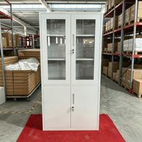 Armoire de classement moderne avec 2 portes en verre et 2 en acier, étagères réglables verrouillables, corps robuste avec revêtement en poudre