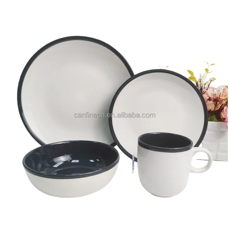 Set makan malam alat makan keramik OEM disesuaikan peralatan makan keramik barang pecah belah peralatan makan dengan cangkir mangkuk piring