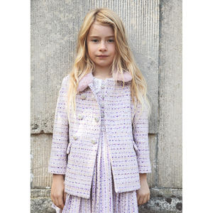 Blazer élégant en tweed violet avec col en fourrure Veste mode d'hiver pour adolescentes Manteaux et vêtements d'extérieur pour enfants - Product Image 2