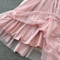 Robe longue décontractée élégante pour femme, rose, à manches courtes, broderie en maille, plissée, coupe trapèze, pour le quotidien et les soirées