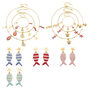 Bracciale, Collana e Orecchini in Acciaio Inox con Zirconi 5A Rosso Corallo, Design Elegante con Polpo e Tartaruga - Product Image 4