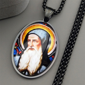 Medalla de <span class=keywords><strong>San</strong></span> <span class=keywords><strong>Benito</strong></span> de Cristal, Colgante Ovalado de Acero Inoxidable, Collar, Joyería Dorada, Accesorios de Regalo - Product Image 4