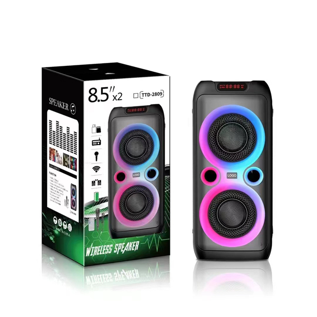 Portable Outdoor Speaker Karoke Speaker Plastic Active Loud Speaker Music Player Audio System Party Double 8 Inch Black