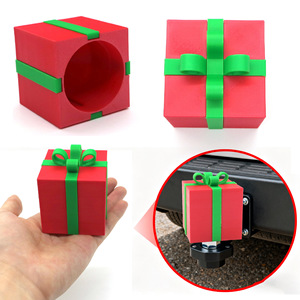 Christmas <b>Gift</b> <b>Box</b> Trailer Ball Cover Plastic Decorative Hitch Mount <b>Red</b> Green Ribbon Holiday Style - Product Image 1