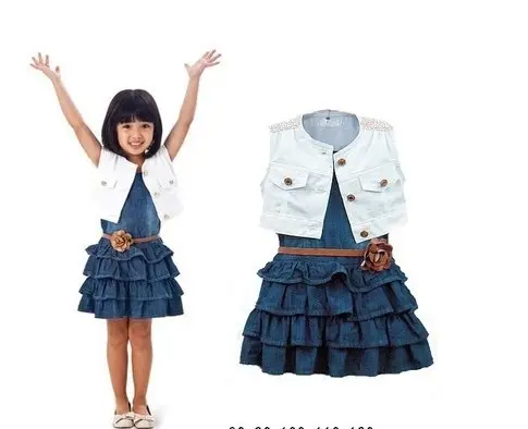 Baby Girl Clothes Dress 2-8 Y 2022 New Girls Dress Jacket 2 Piece Set Bud Silk Yarn Vest Denim Skirt kids summer clothing