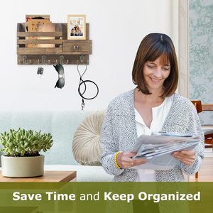 Passing On The Kingdom Wooden Wall Mount Mail Key Organizer With Drawer And <b>Hooks</b> For Entryway Storage - Product Image 3