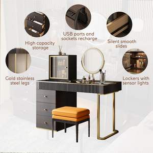 Красивые 4 ящика шкафы с открытыми полками комод со съемным круглым и большим размером светодиодный зеркальный стул косметический туалетный столик - Product Image 3