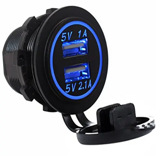 12V 24V Waterproof LED LAMP Dual USB Charger Socket Power Outlet 2.1A &1.0A for Car Boat Marine Mobile