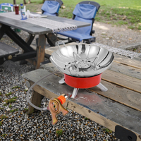 Réchaud à gaz pliable en métal pour l'extérieur avec design coupe-vent à 8 déflecteurs, allumage automatique écologique pour toutes les saisons, utilisation en camping
