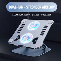 Support pour ordinateur portable en aluminium avec double ventilateur de refroidissement, pliable, réglable en hauteur, support pour tablette RGB (10-15,6 pouces) OEM
