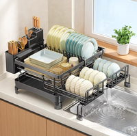 Égouttoir à vaisselle de cuisine - Égouttoir extensible, grande capacité, pour comptoir de cuisine, antirouille avec porte-ustensiles