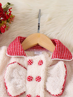 Ensemble bébé 2026 en plaid rouge et blanc, robe longue en viscose à manches longues, manteau en peluche à nœud, cardigan 2 pièces