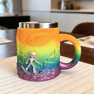 โอเค แก้วน้ำสแตนเลสลายไซไฟ เก็บอุณหภูมิได้ ใช้สำหรับกาแฟ เบียร์ ของขวัญ รูปทรงกลม - Product Image 1