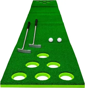 12 Hole Green Golf Mat Game Set With Covers Indoor/Outdoor Short Game Trainer For Office Parties And Backyards