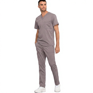 Men's Black V-Neck <b>Scrub</b> <b>Top</b> With Pockets Cotton Polyester Woven Hospital Uniforms - Product Image 5