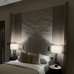 Luxury solid wood 3D printing engraved background wall panel bedside screen