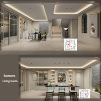 Projet de villa française moderne et luxueuse, avec comptoir en marbre intégré et meuble de chevet intégré, solution de décoration clé en main