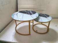 Table basse ronde moderne et simple en verre à motif pierre blanche, table d'appoint pour la maison et le bureau, vente directe usine