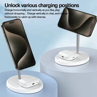 Station de charge sans fil magnétique 2-en-1 à vente chaude, 15W, support de charge sans fil flexible pour bureau, support de téléphone portable