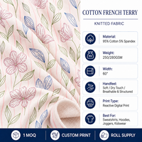 Tissu en molleton français imprimé numérique personnalisé 280 g/m² 95 % coton 5 % élasthanne pour sweats à capuche et t-shirts
